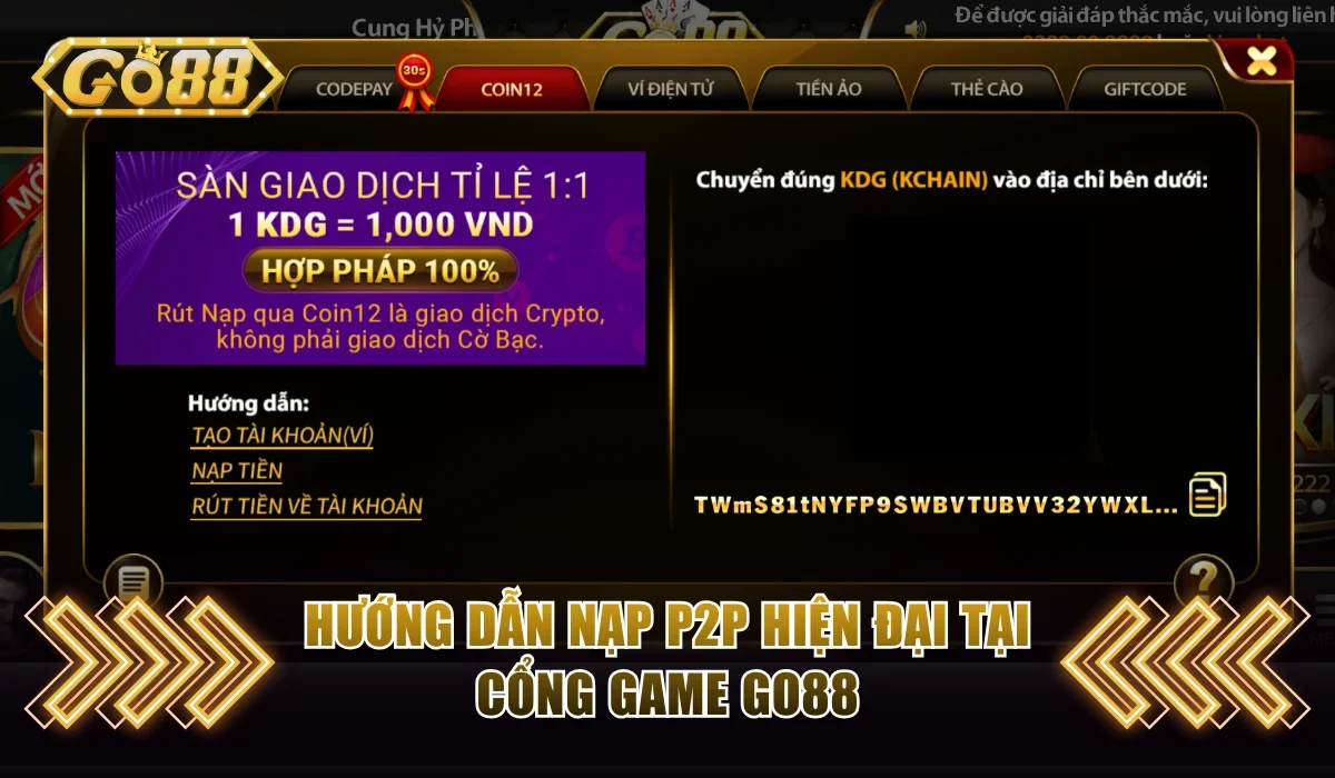 huong dan nap p2p hien dai tai cong game go88