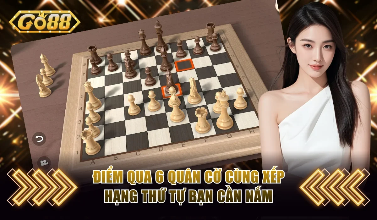 Cờ Vua Online - Chơi Miễn Phí Và Học Chiến Thuật Cùng GO88 3 Điểm qua 6 quân cờ cùng xếp hạng thứ tự bạn cần nắm