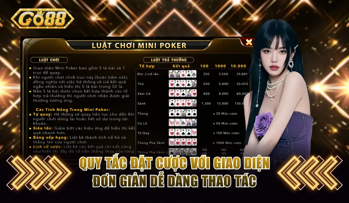 Cách Chơi Mini Poker GO88 - Trải Nghiệm Sôi Động Mỗi Ngày 3 Quy tắc đặt cược với giao diện đơn giản dễ dàng thao tác